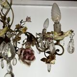 Chandelier with a floral porcelain decoration and pendants