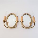 Pair of brass wall lights with mirror c. 1950
