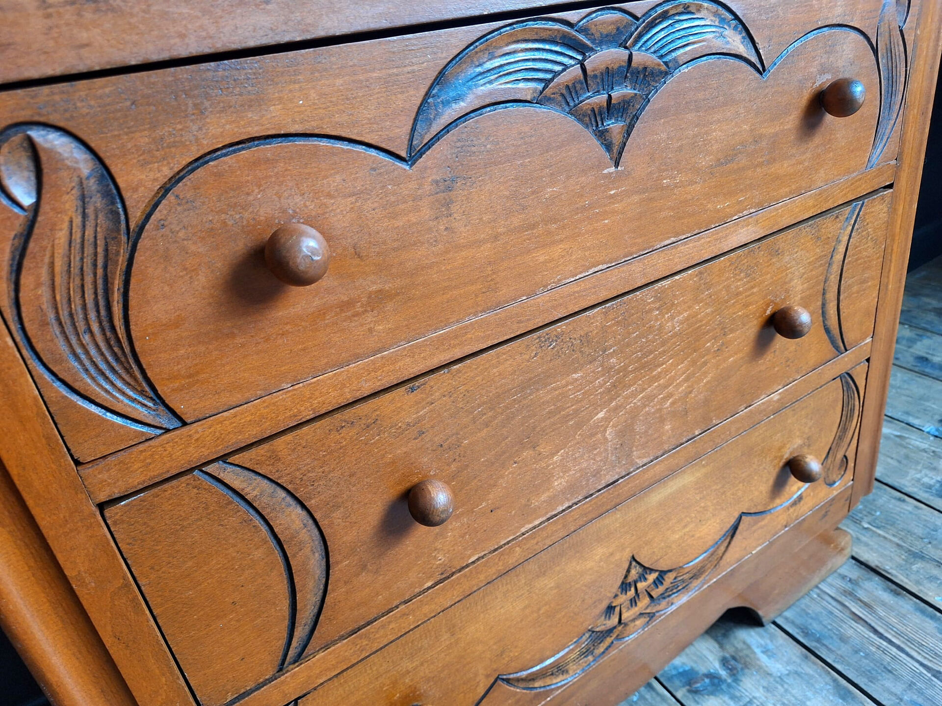 Art Deco commode, vintage antique piece with marble top.