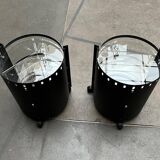 Postmodern German side tables in rolling metal and glass by D-Tec, 1980s, set of 2.