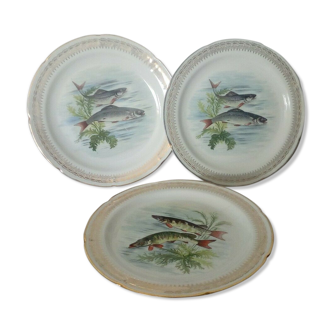 3 assiettes de service a poisson en porcelaine de vierzon france