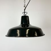 Industrial French Dark Green Enamel Factory Lamp, 1960s