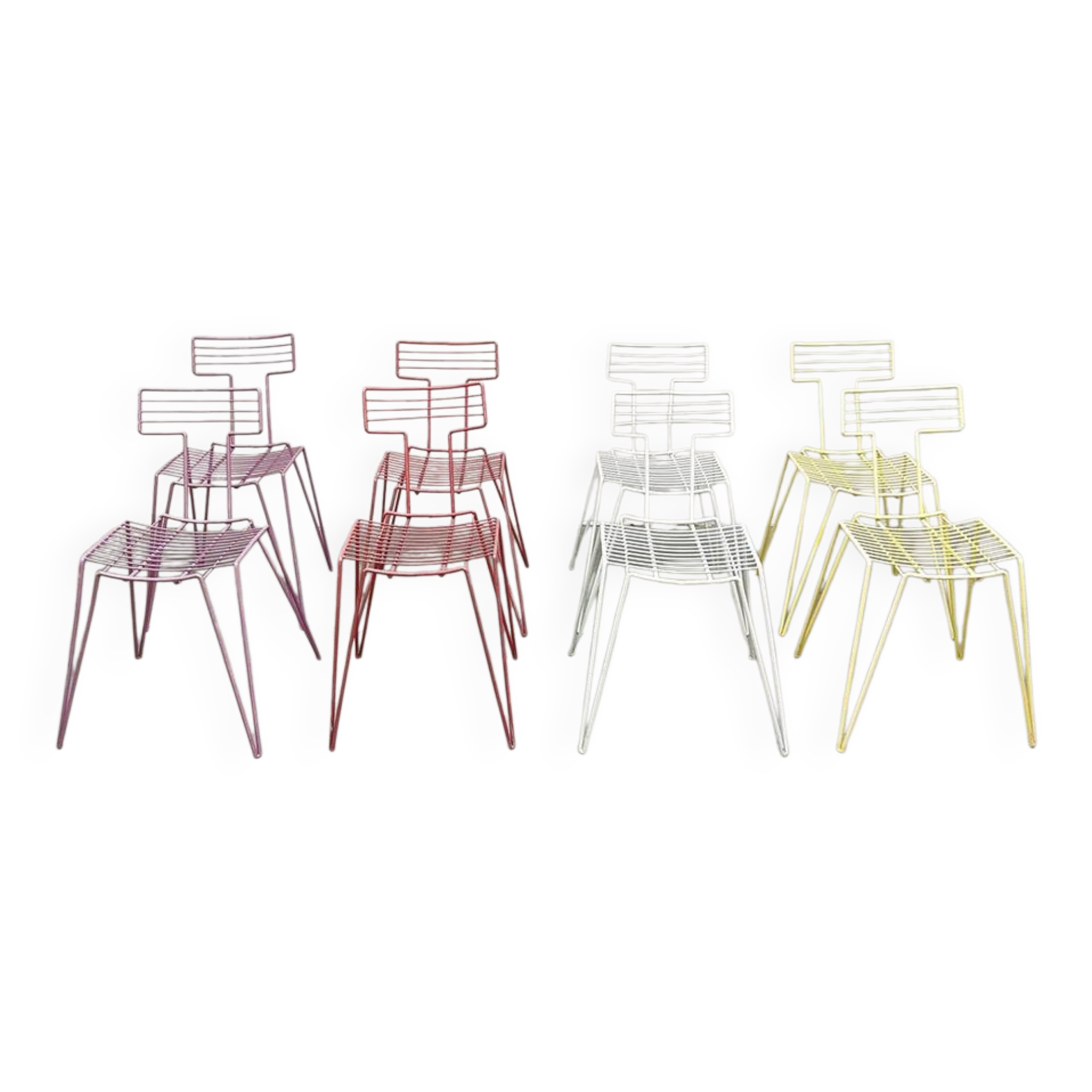 Vintage multicolor stackable wire chairs