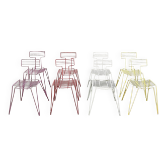 Vintage multicolor stackable wire chairs
