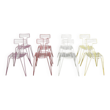 Vintage multicolor stackable wire chairs
