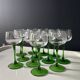 Set of 12 Alsatian Roemer glasses with green stems.