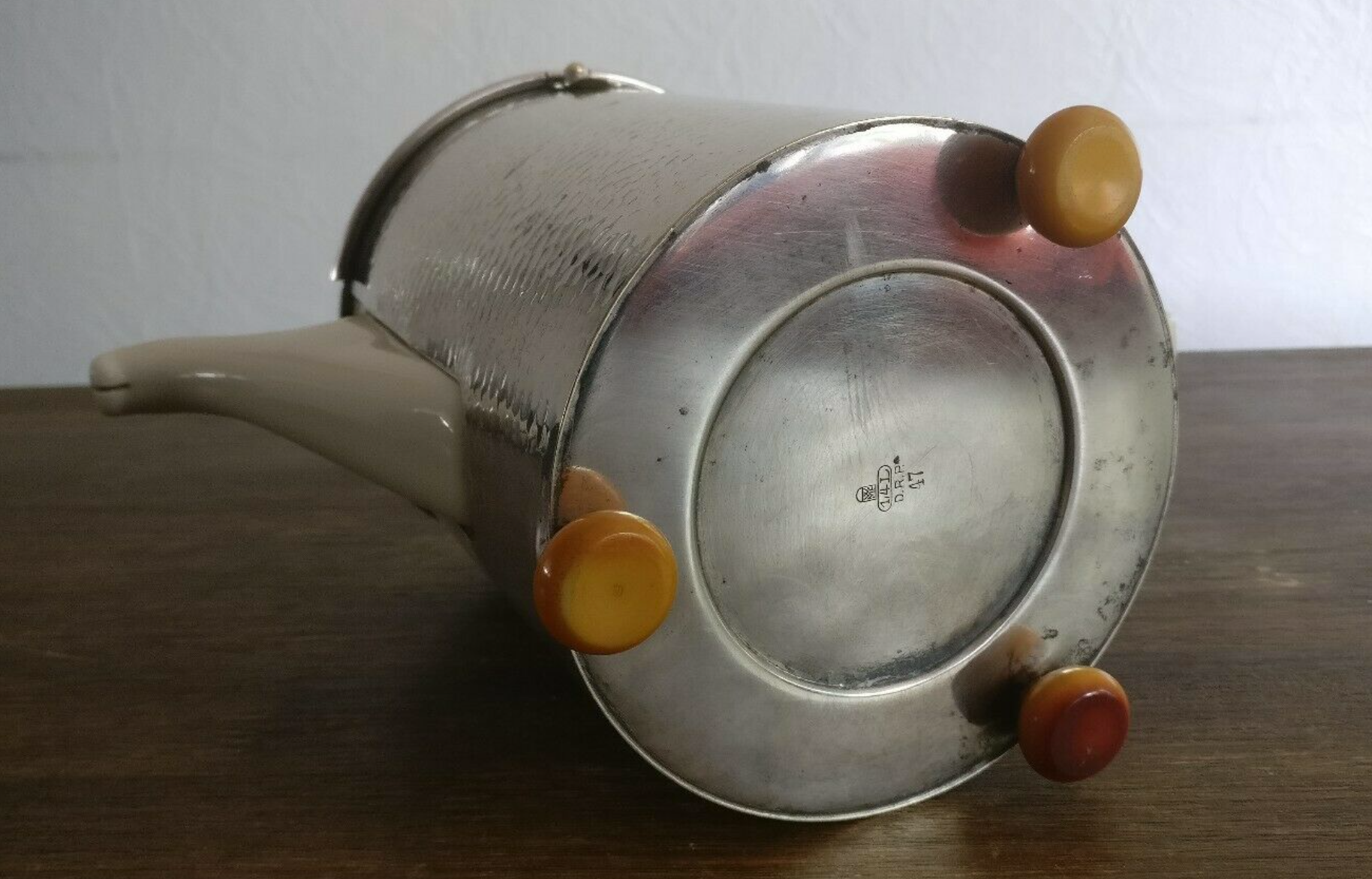 Teapot art deco thermos Bauscher Weiden silver metal and Bakelite feet 1930's