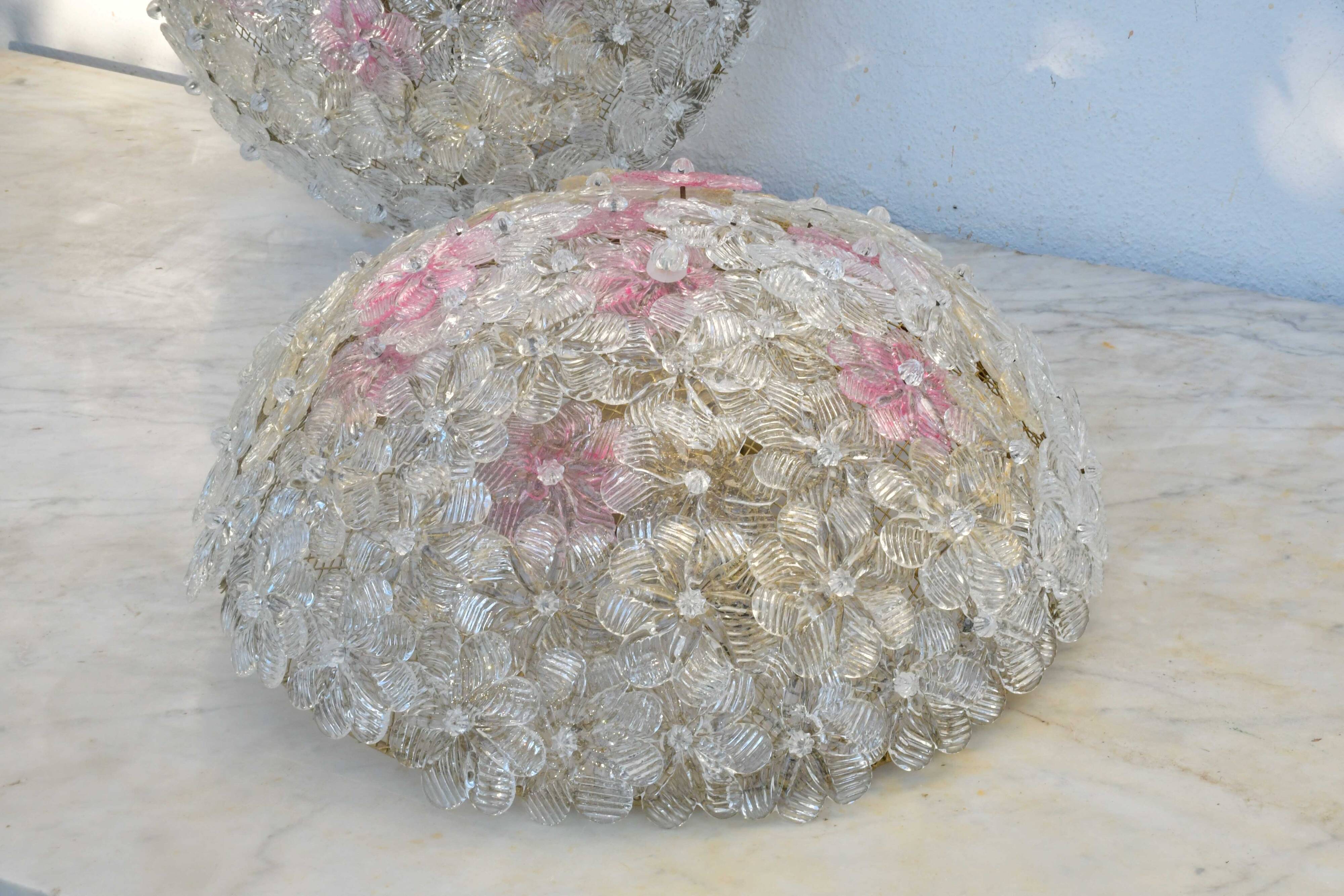 Amazing set of 2 Murano glass ceiling flower by Seguso for Venini