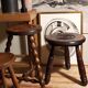 Tripod stool solid wood turned vintage
