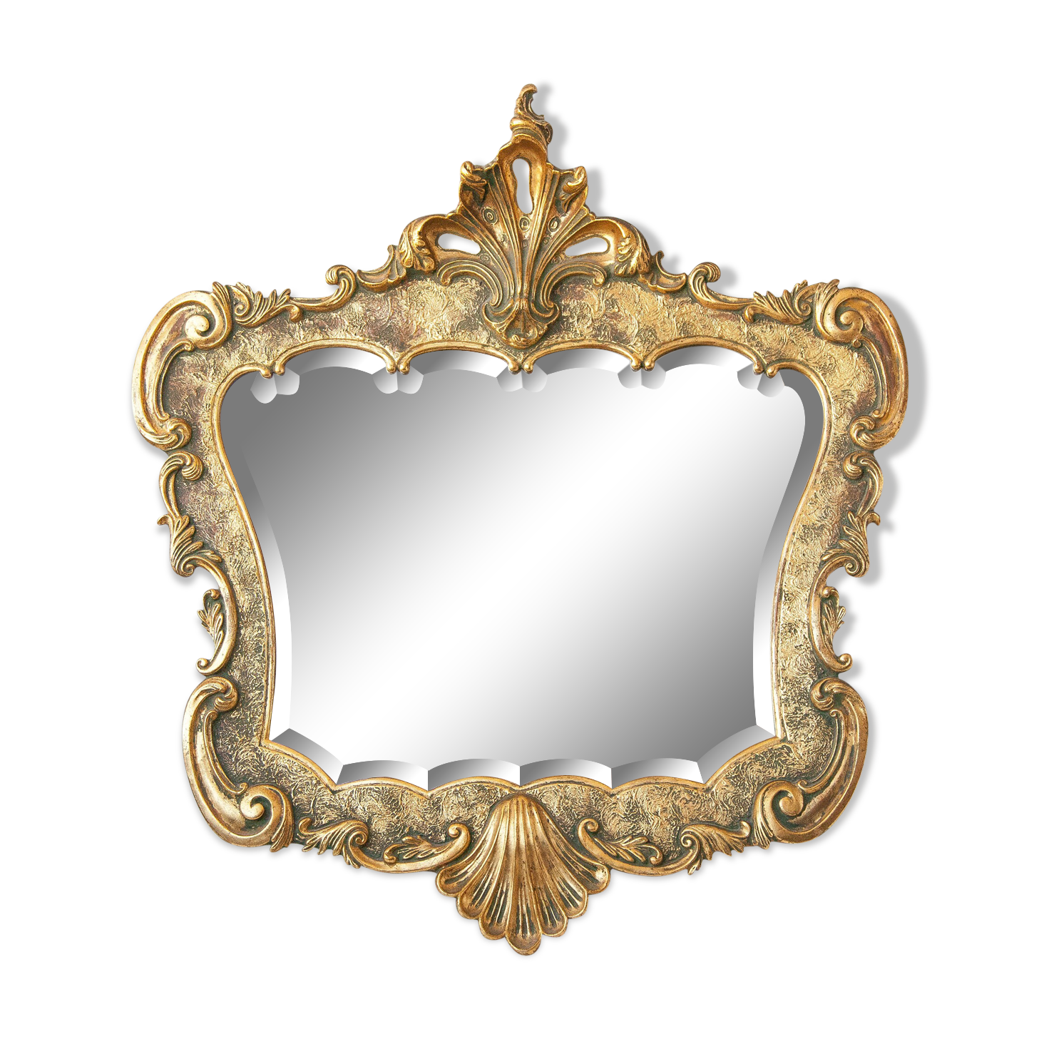 Vintage mirror, large gilded wood mirror, beveled mirror, antique mirror, rockery style 82x75cm