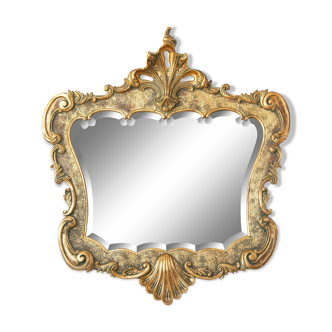 Vintage mirror, large gilded wood mirror, beveled mirror, antique mirror, rockery style 82x75cm