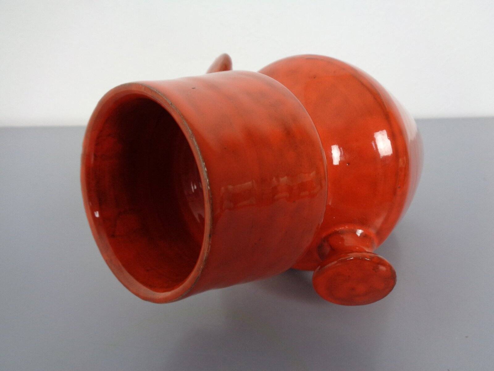 Italian orange ceramic studio vase with handle, 1970s