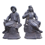 Pair of vintage fireplace andirons, anthropomorphic andirons, fireplace accessories