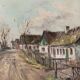 Vintage European Village Original Oil Painting with Cottages, circa 1940