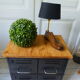 Vintage furniture with metal plugs on black wheels wooden tray