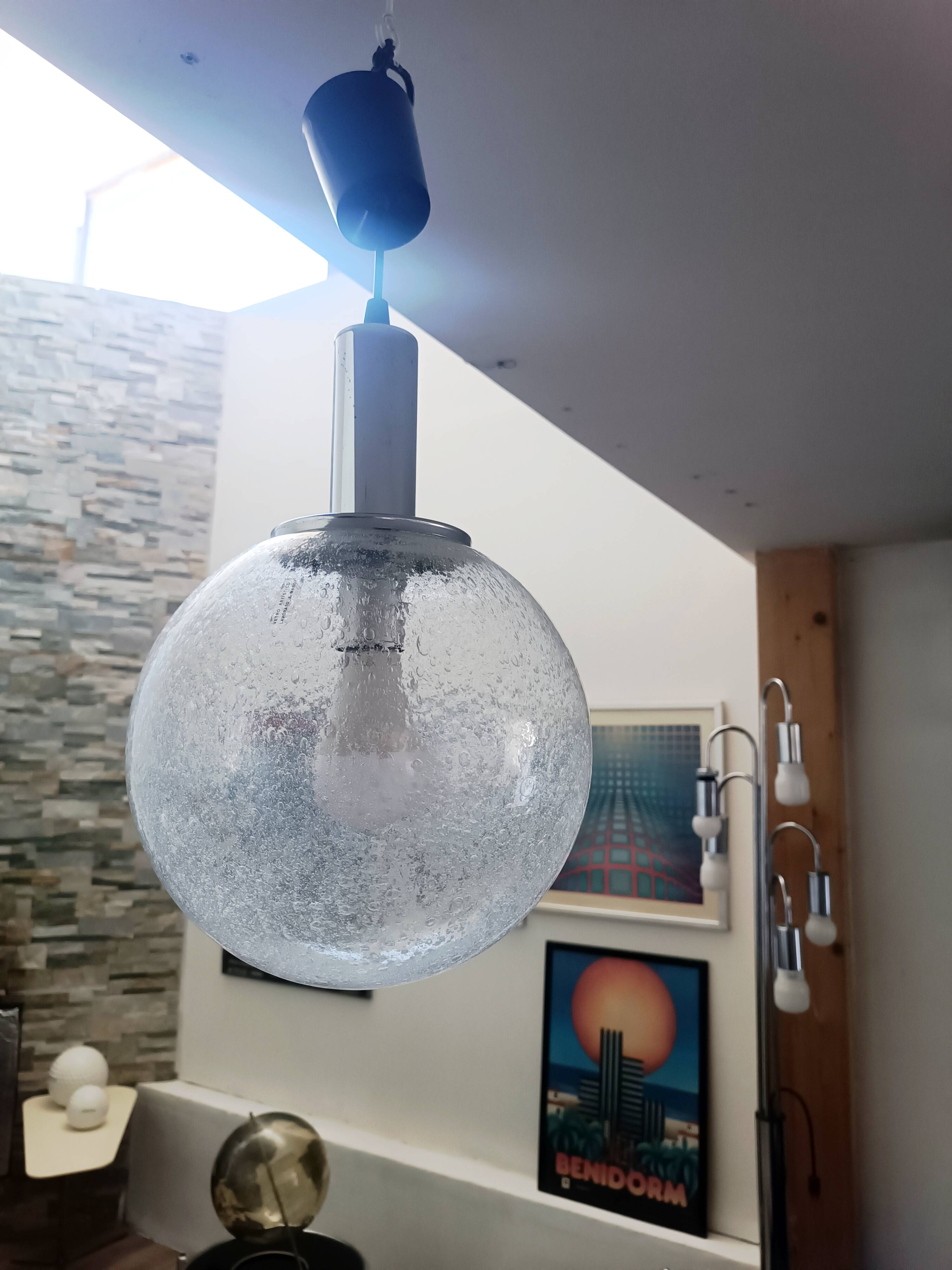 Suspended Lamp Murano Ice Glass by Targetti Sankey 1970s