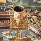 Pair of bronze torch candle holders