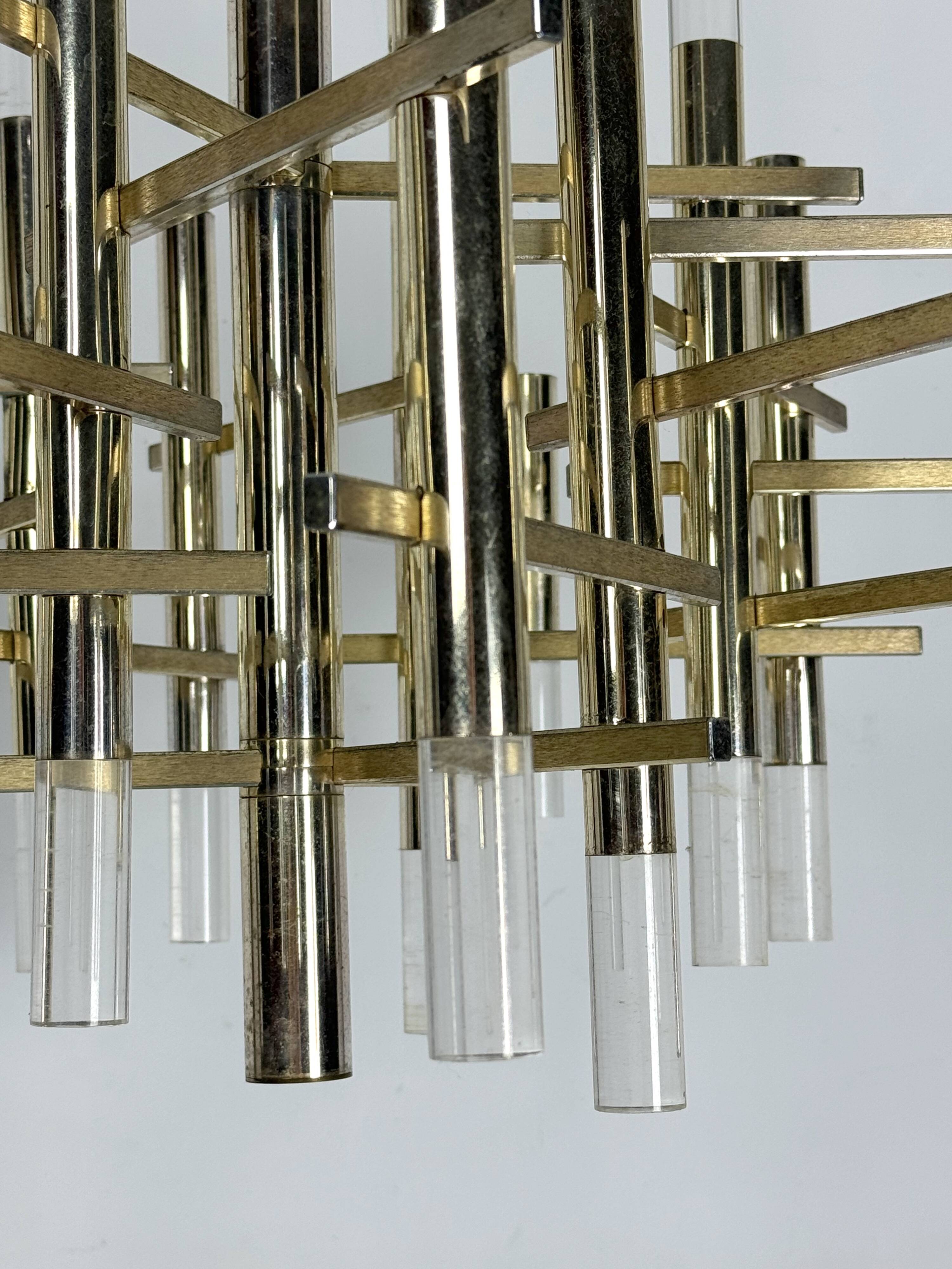 Sciolari 15 lights slight gilded chrome and perspex Chandelier model Ice, Italy 60s