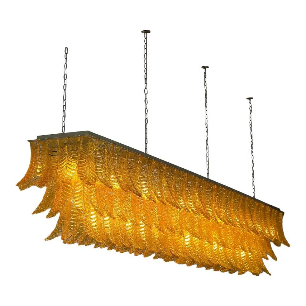 Monumental Rectangular Amber “Felci” Murano Glass Chandelier