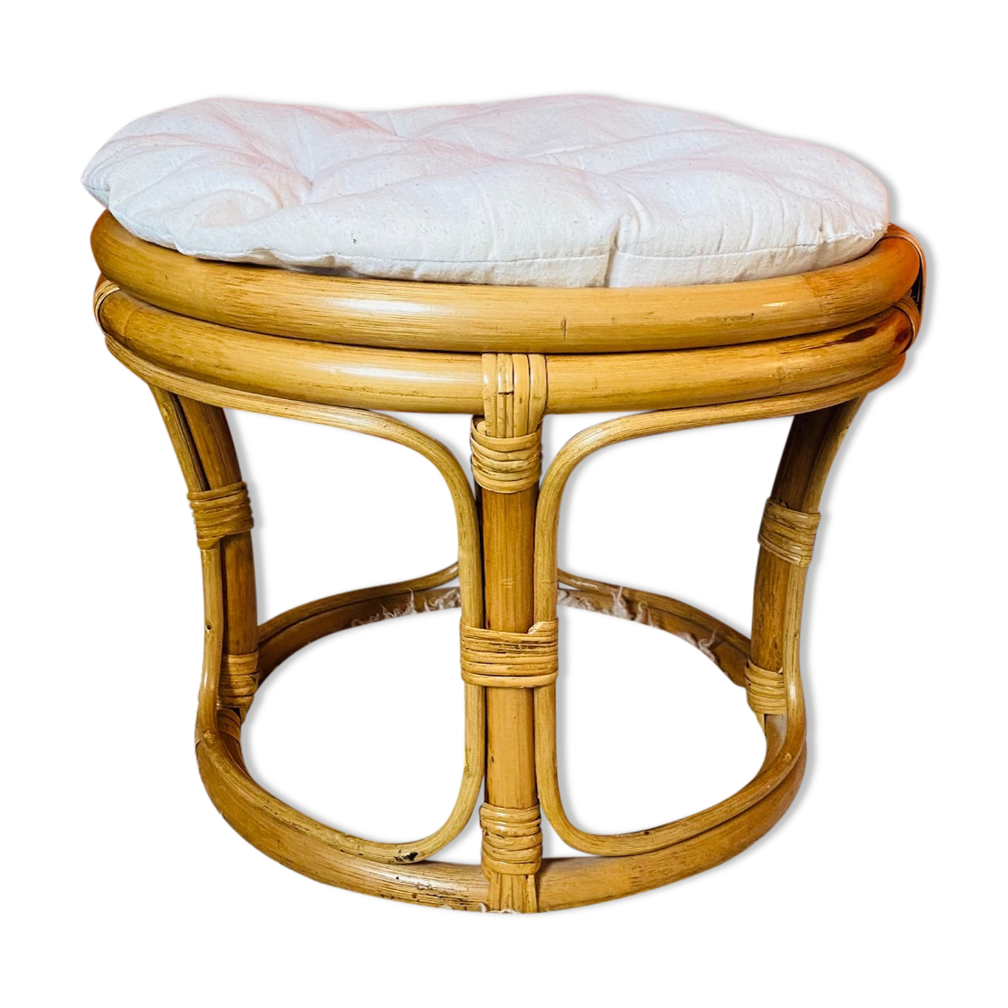Pouf in rattan and bamboo natural color 70s.