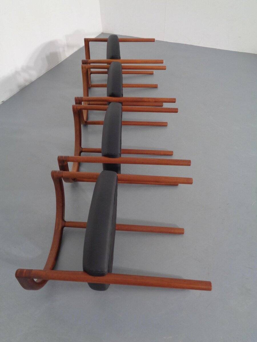 Teak & Leather Model 195 Dining Chairs by Ole Gjerløv-Knudsen & Torben Lind for France & Søn, Denmark, 1960s, Set of 4