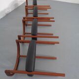 Teak & Leather Model 195 Dining Chairs by Ole Gjerløv-Knudsen & Torben Lind for France & Søn, Denmark, 1960s, Set of 4