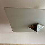 Modernist square sandblasted glass ceiling light topped with a vintage Art Deco mirror pyramid