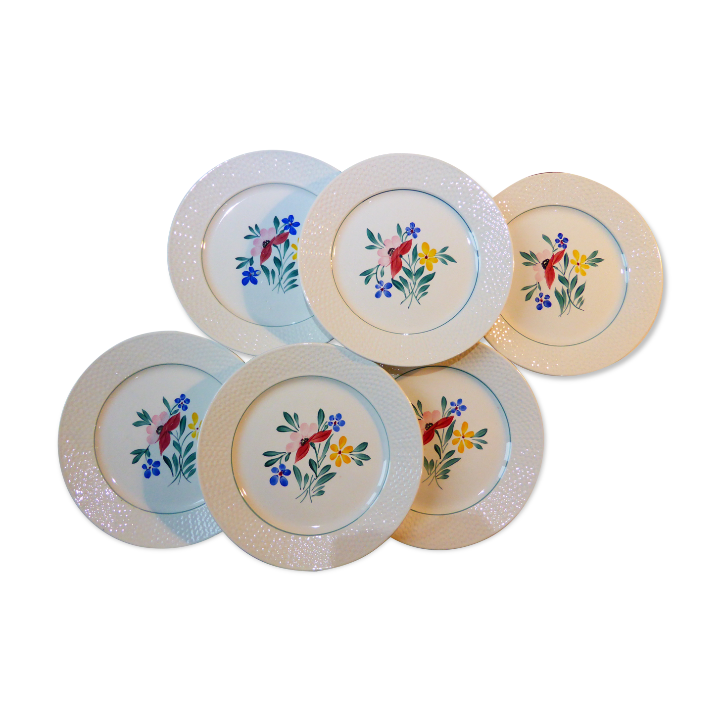 Set of 6 flat plates of Digoin Sarreguemines model Fabiola