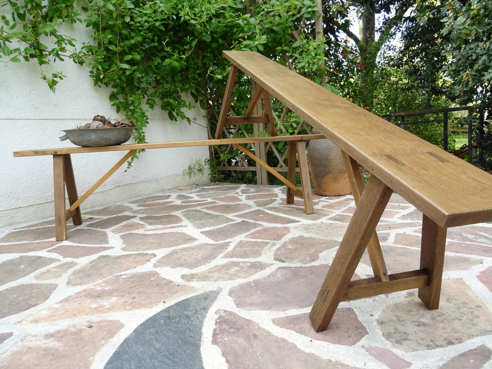Pair of solid oak benches