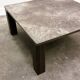 French 1970s slate & solid oak coffee table — textural slate slab, sculptural presence