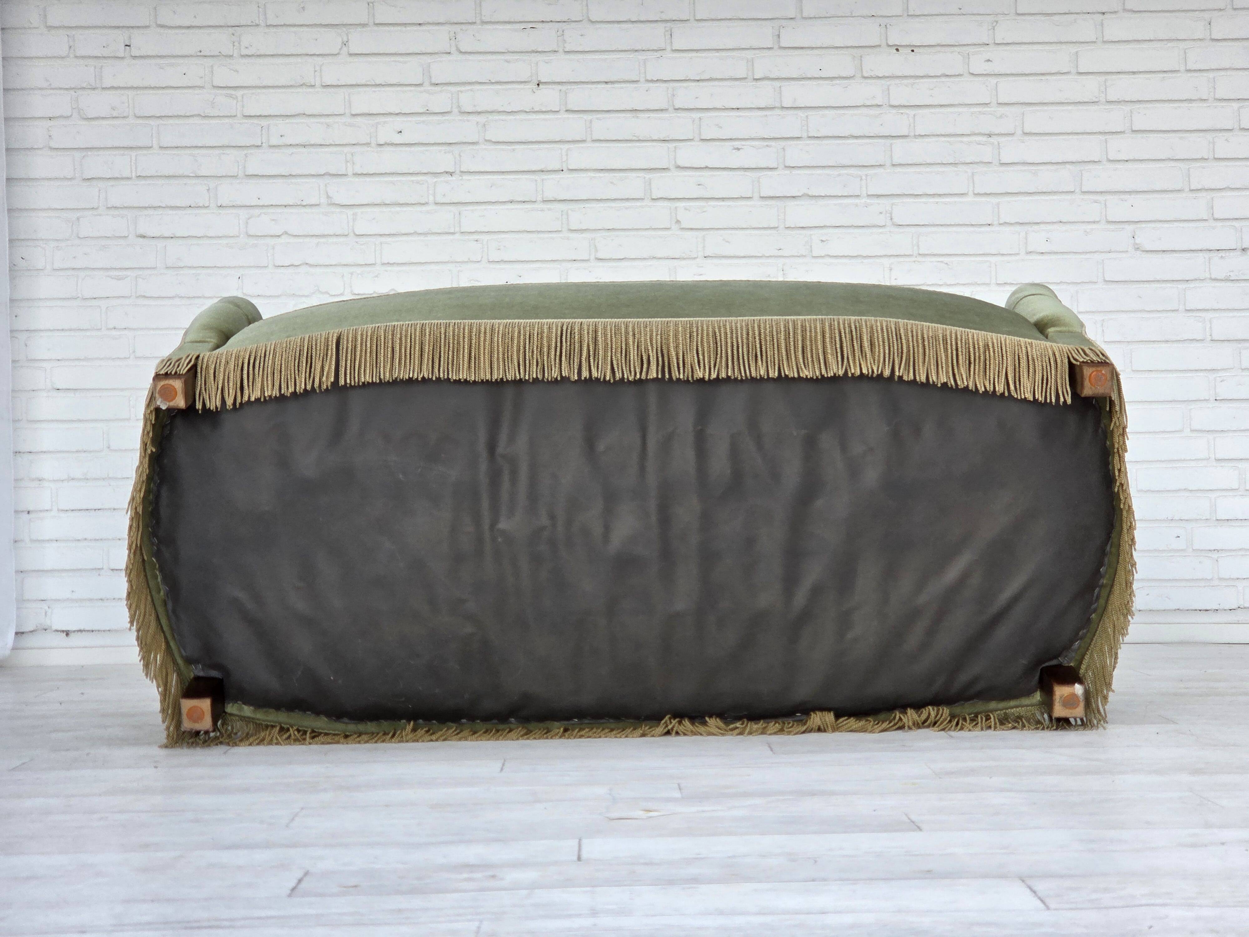 1960s, Danish 2-seater sofa, light green furniture velour, ash wood.
