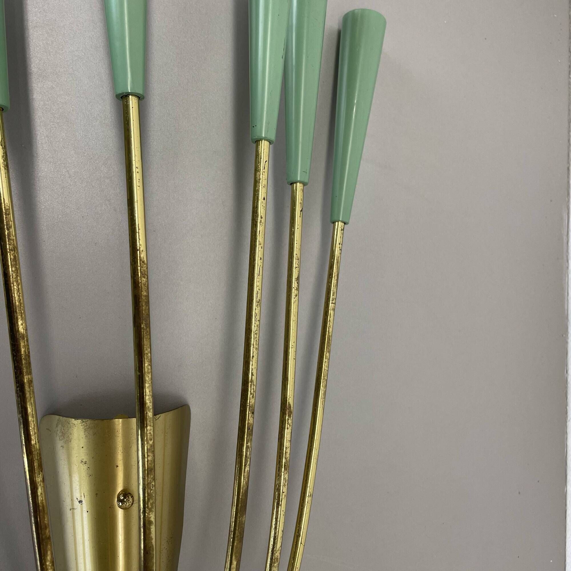No.1 large 54cm stilnovo style brass theatre wall light sconce, italy, 1950