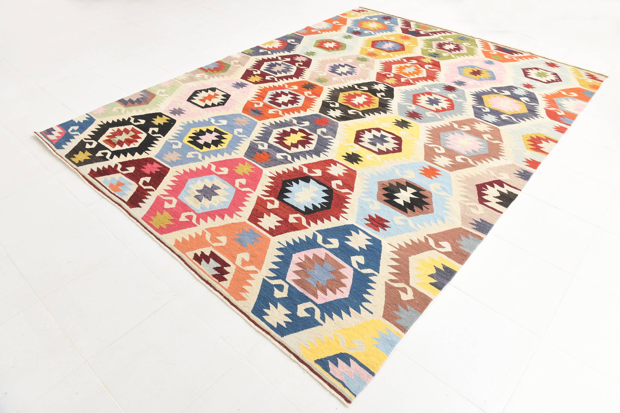 Turkish Geometric Tribal Vintage Kilim Rug, 254x348Cm