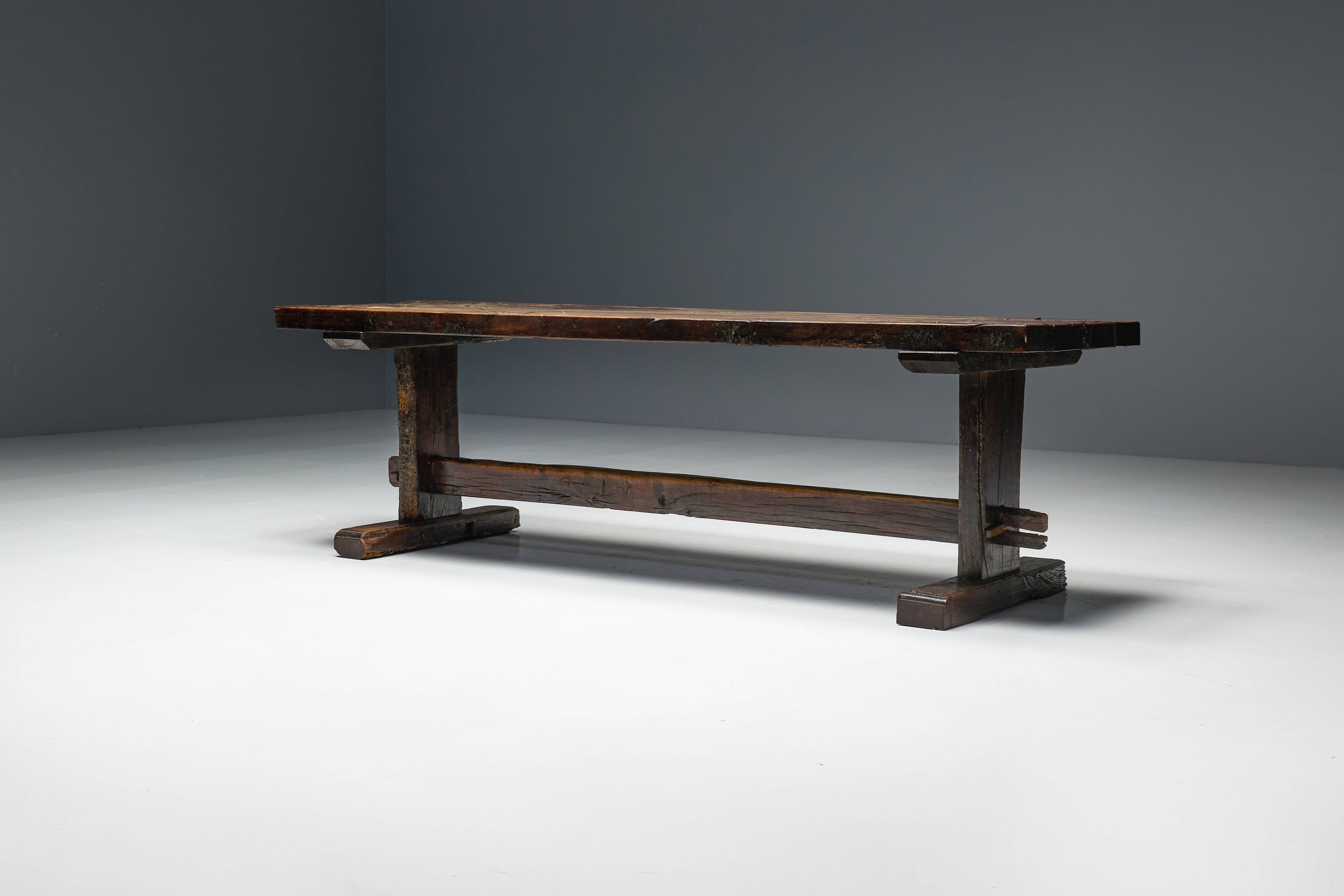 Robust Travail Populaire Farm Table, France, 19th Century