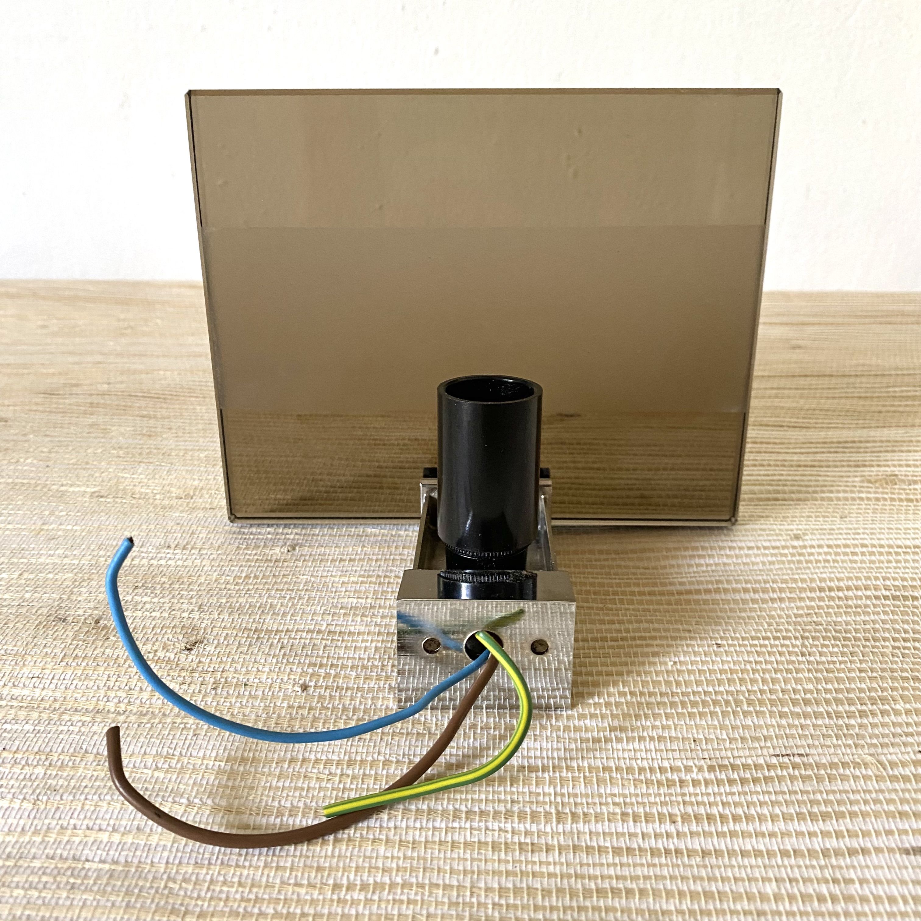 New smoked glass and chrome wall light, 1970s