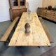 Pine guinguette table with trestles and oak bench