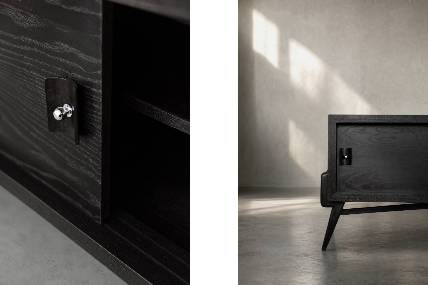 Mid-Century Modern Scandinavian Dark Oak Sideboard with Metal Handles