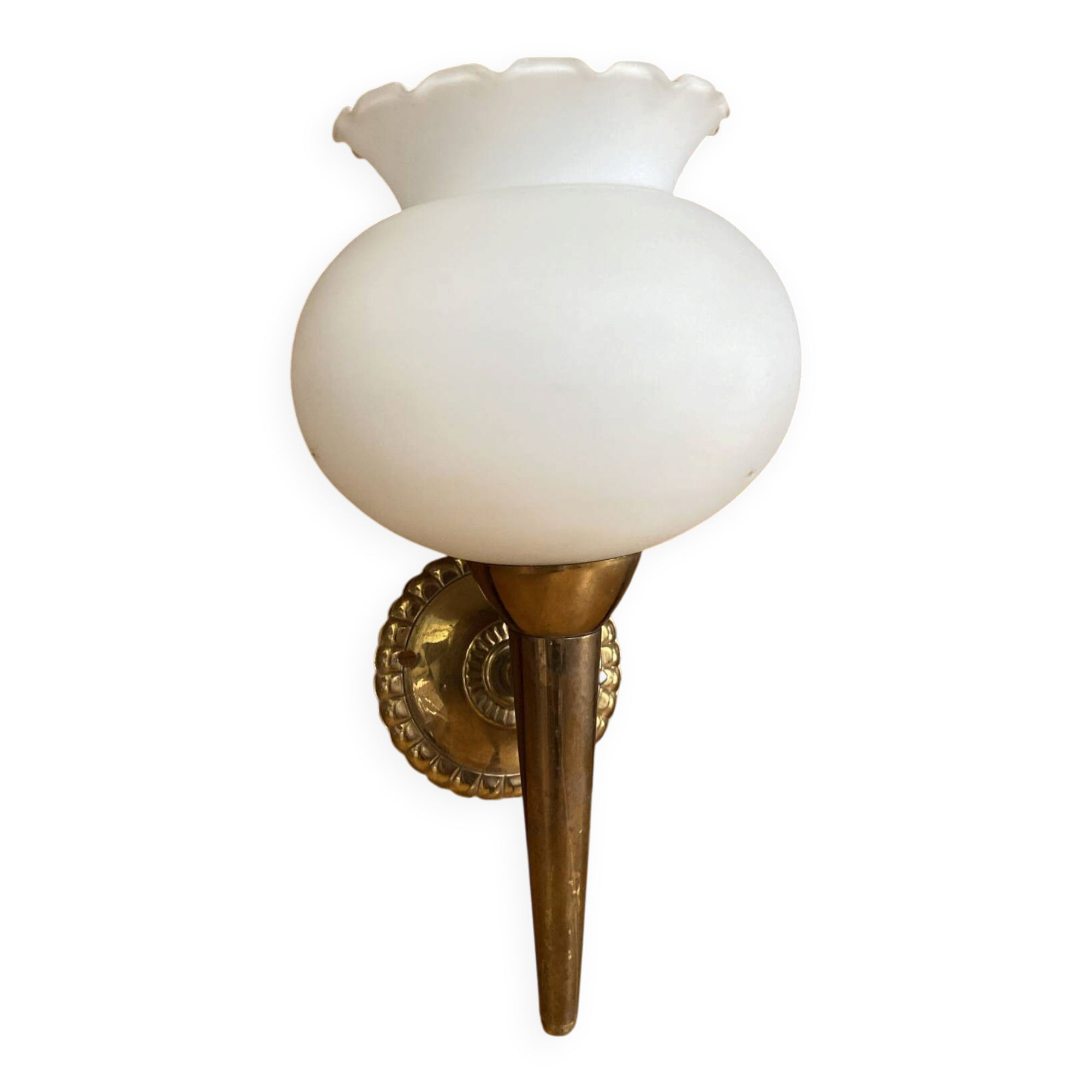 Arlus lunel wall torch light gold metal + white opaline mid-century