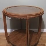 Guéridon ou table basse art déco en noyer et plateau verre