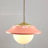 Mid-Century Italian Pink Metal and Brass Pendant Lamp