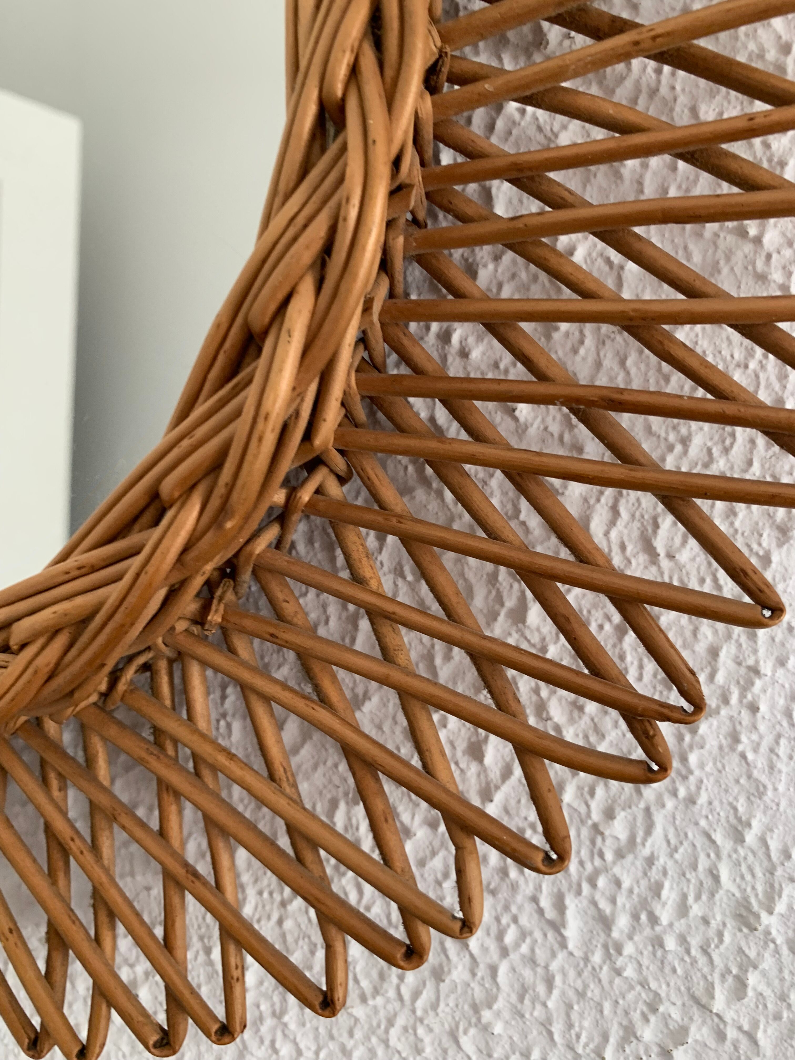 Vintage mirror 1960 sun rattan flower wicker - 37 cm