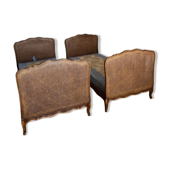 Set of 2 Louis XV style double cane basket beds, mid-20th century