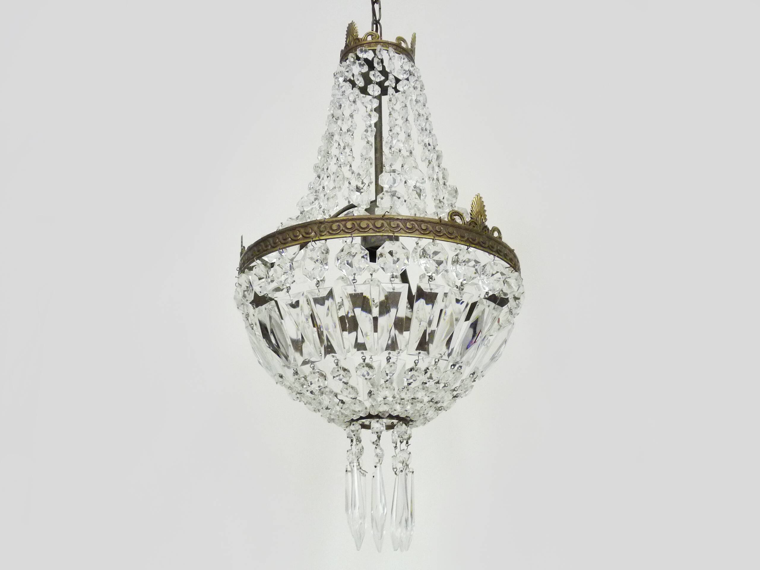 Antique Italian hot air balloon chandelier with glass pendants. Chandelier with pendants.