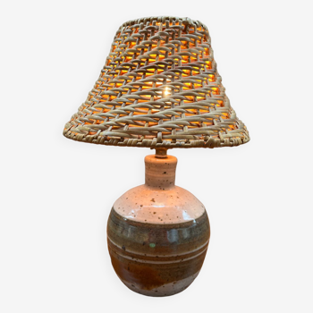 Lampe en céramique abat jour bois