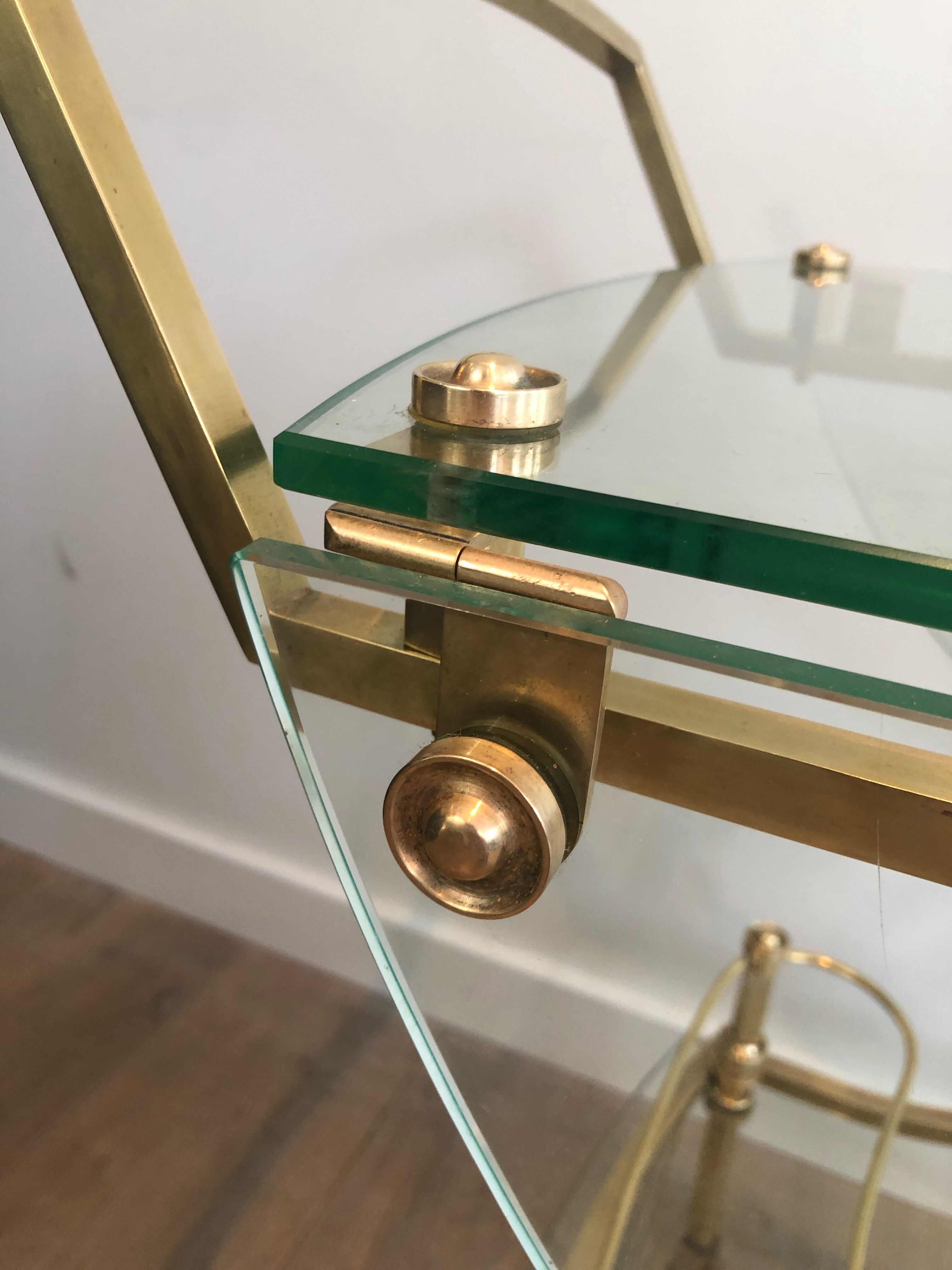 Neo classical style table in silver and gold metal and glass