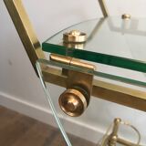 Neo classical style table in silver and gold metal and glass