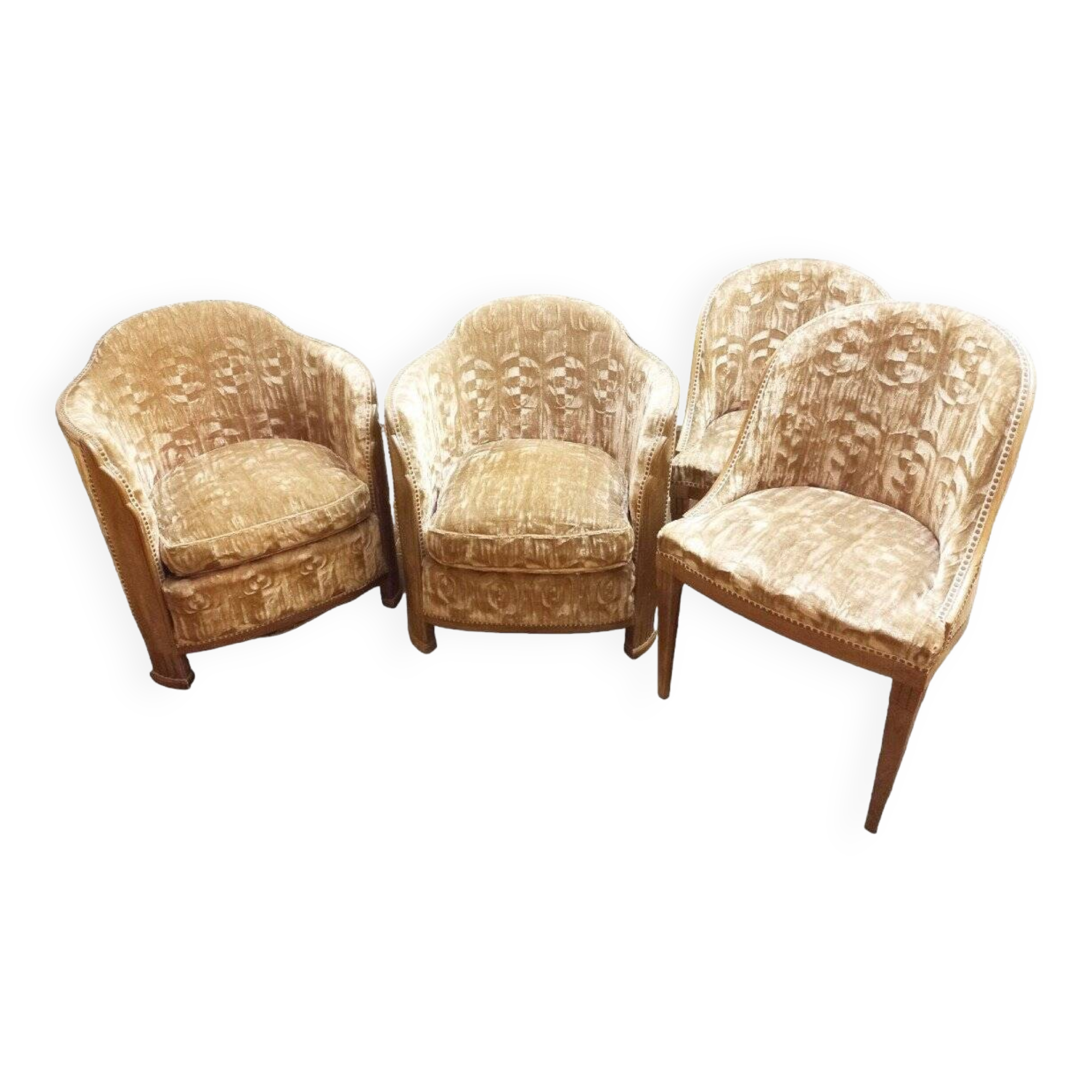 Set of 2 Art Deco armchairs and 2 low chairs in mahogany 1930