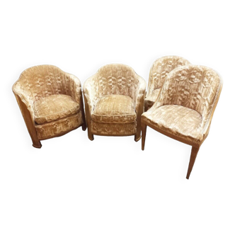 Set of 2 Art Deco armchairs and 2 low chairs in mahogany 1930