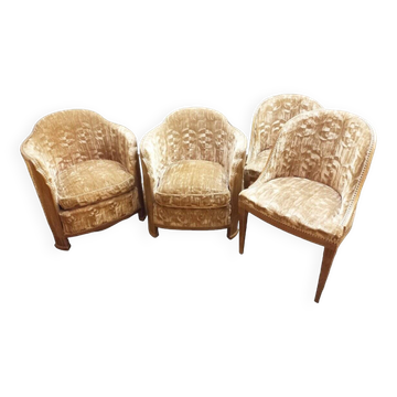 Set of 2 Art Deco armchairs and 2 low chairs in mahogany 1930