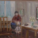 Original Swedish oil on canvas – “Figure in Interior” by Åke Wickström – vintage & framed – 57 × 66 cm